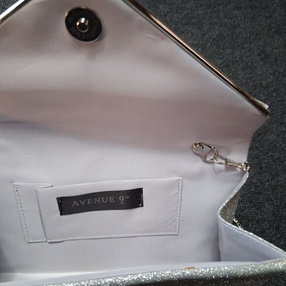 AVENUE 9 Silver Sparkle Flap Clutch Elegant Evening Party Handbag Prom Glam - Picture 4 of 10